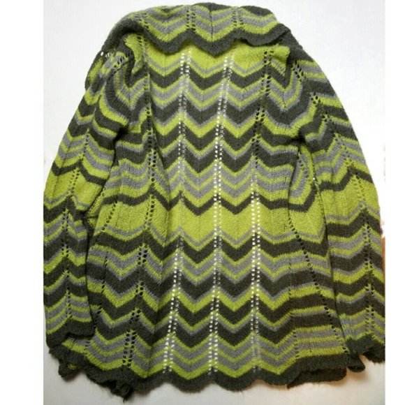 Bcbgmaxazria zigzag open front knit green cardigan Retro Revival Maximalist 70s - Picture 4 of 10